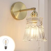 Vintage-Wandleuchte – festverdrahtete goldene Wandlampe mit französischem Blumenglasschirm, 180° verstellbare Wanddekoration für Schlafzimmer, Vintage-Wandleuchte – festverdrahtete goldene Wandlampe mit französischem Blumenglasschirm, 180° verstellbare Wanddekoration für Schlafzimmer, von TREETALK