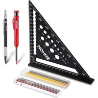 Zimmermannswinkel, Multifunktions-Zimmermannswinkel 180 mm [Konstruktionsbleistift + 18 Minen] Metall, Zimmermannslineal, Winkelmesser von 45 bis 90 von TREETALK