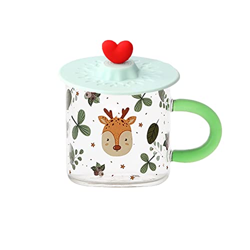 Großer Glasbecher mit Deckel und Weihnachts-Rentier-Motiv, 500 ml, ideal für große Tee- und Kaffeeliebhaber, für Neujahr und Geburtstag von TREEWOO