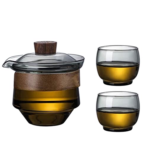 TREGOO teekannen Glas Gaiwan Teeschale Teetasse Hitzebeständige Glas Teekanne Puer Wasserkocher Kung Fu Tee Set Teezeremonie Tasse (Color : Style 1(3pcs)) von TREGOO