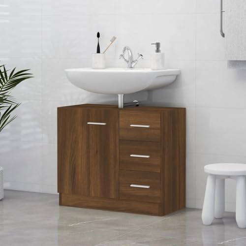 TREISL Badezimmerschrank Eiche Braun 63 x 30 x 54 cm aus mehrschichtigem Holz, Waschbeckenunterschrank, großer Stauraum, Waschbeckenunterschrank, elegantes Design, multifunktionale Möbel, von TREISL