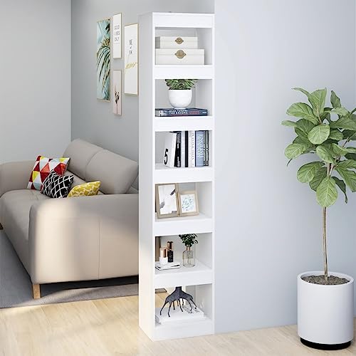 TREISL Bücherregal aus Holz für Bücher, vertikales Regal, Möbelschrank, Bücherregal für Wohnzimmer, Schlafzimmer, Küche, bietet viel Platz, weiß, 40 x 30 x 198 cm von TREISL