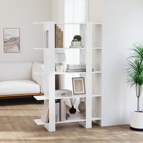 TREISL Bücherregal aus Holz für Bücher, vertikales Regal, Schrank, Raumteiler, für Wohnzimmer, Schlafzimmer, Küche, bietet viel Platz, Weiß glänzend, 100 x 30 x 160 cm von TREISL