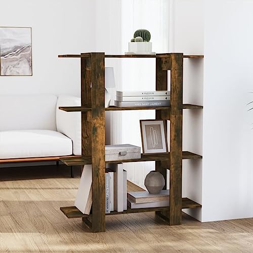 TREISL Bücherregal aus Holz für Bücher, vertikales Regal, Schrank, Raumteiler für Wohnzimmer, Schlafzimmer, Küche, bietet viel Platz, Eiche Rauch, 100 x 30 x 123,5 cm von TREISL