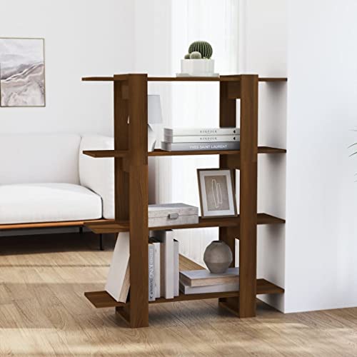 TREISL Bücherregal aus Holz für Bücher, vertikales Regal, Schrank, Raumteiler für Wohnzimmer, Schlafzimmer, Küche, bietet viel Platz, braune Eiche, 100 x 30 x 123,5 cm von TREISL
