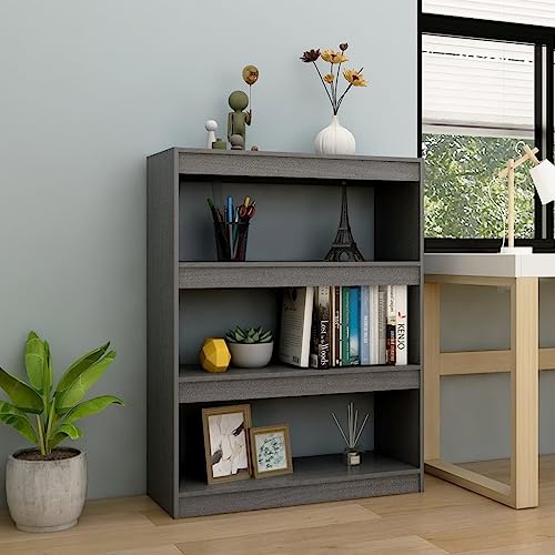 TREISL Bücherregal aus Holz für vertikale Bücher Schrank Raumteiler für Wohnzimmer Schlafzimmer Küche bietet viel Platz, Grau, 100 x 30 x 103 cm von TREISL