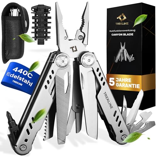 TREKLINE Premium Multitool Werkzeug [rostfreier Edelstahl] Survival Multifunktionsmesser perfektes Camping Zubehör, Multifunktionswerkzeug [+35 Funktionen] Taschenmesser von TREKLINE