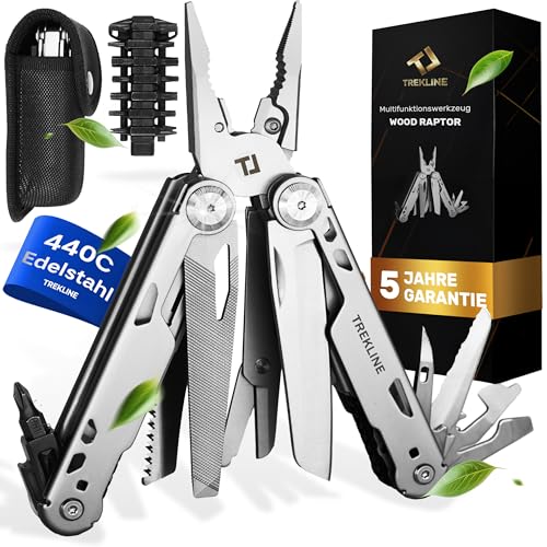 TREKLINE Premium Multitool Werkzeug [rostfreier Edelstahl] Survival Multifunktionsmesser perfektes Camping Zubehör, Multifunktionswerkzeug [+35 Funktionen] Taschenmesser von TREKLINE