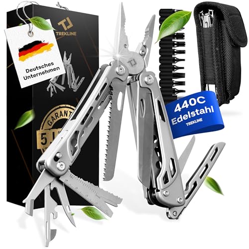 TREKLINE Premium Multitool Werkzeug [rostfreier Edelstahl] Survival Multifunktionsmesser perfektes Camping Zubehör, Multifunktionswerkzeug [28 Funktionen] Taschenmesser Outdoor, Camping Messer von TREKLINE