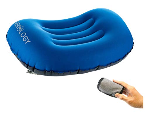 Trekology Ultralight aufblasbares Reise/Camping Kissen, komprimierbar, kompakt, aufblasbar, Komfortables, ergonomisches Kissen für Nacken & Lumbalstütze und für erholsameng (Blau) von TREKOLOGY