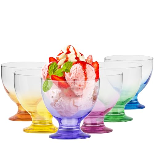 TREND FOR HOME Eisbecher Glas Dessertschalen Glas Bunt | 475 ml | Set von 6 | Dessertgläser auf Fuß Glasschüssel Servierschalen Set Dessertbecher | Spülmaschinenfest | Kollektion Selina Rainbow Blast von TREND FOR HOME