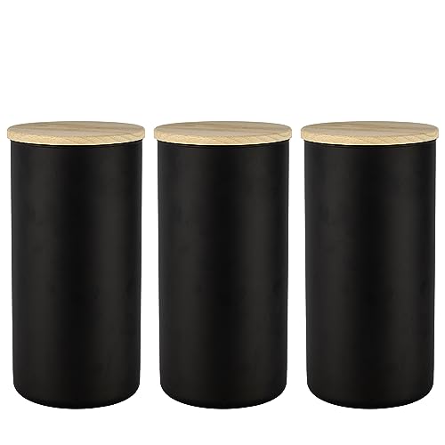 TREND FOR HOME 3 Schwarze Vorratsdosen Glas mit Deckel aus Holz Luftdicht 1385 ml Glasbehälter Vorratsgläser Set Tee Müsli Aufbewahrung Kaffeebohnen Behälter Gewürzgläser | Eco Storage | Mattschwarz von TREND FOR HOME