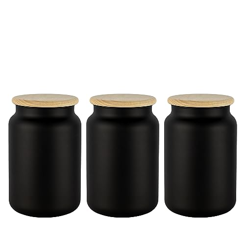 TREND FOR HOME 3 Schwarze Vorratsdosen Glas mit Deckel aus Holz Luftdicht 970 ml Glasbehälter Vorratsgläser Set Tee Müsli Aufbewahrung Kaffeebohnen Behälter Gewürzgläser | Eco Storage | Mattschwarz von TREND FOR HOME