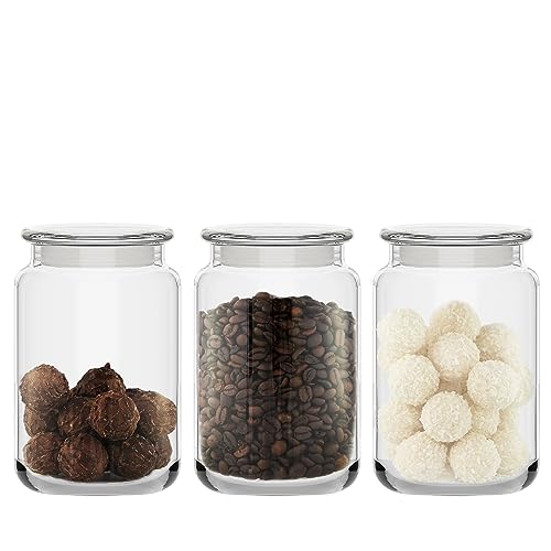 TREND FOR HOME 3 Vorratsdosen Glas mit Deckel aus Glass 970 ml Glasbehälter Vorratsgläser Set Tee Müsli Aufbewahrung Kaffeebohnen Behälter Gewürzgläser Glasdosen | Transparent | Kalle von TREND FOR HOME