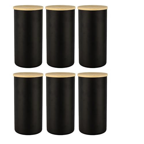 TREND FOR HOME 6 Schwarze Vorratsdosen Glas mit Deckel aus Holz Luftdicht 1385 ml/46.8oz Glasbehälter Vorratsgläser Set Tee Müsli Aufbewahrung Kaffeebohnen Behälter Gewürzgläser Eco Storage von TREND FOR HOME