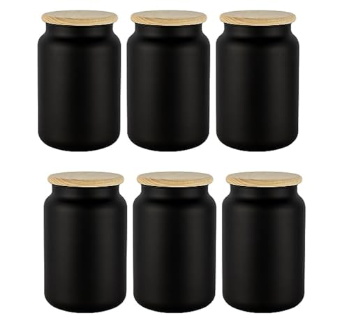 TREND FOR HOME 6 schwarze Vorratsgläser mit Holzdeckeln Set aus luftdichten 970 ml Gläsern für Tee, Kaffee und andere Dinge Gewürzgläser | Eco Storage | Mattschwarz von TREND FOR HOME
