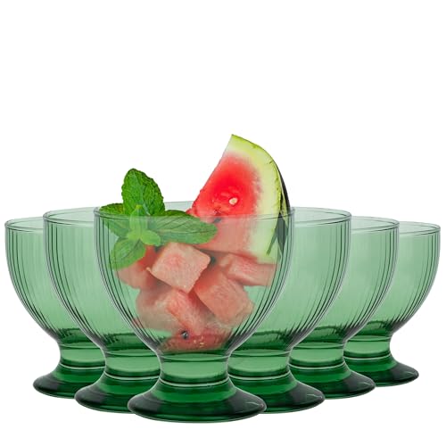 TREND FOR HOME Geriffelte Gläser Set 6 Teilig Dessertgläser 475 ml Glas Eisbecher Bunte Dessertschalen Desert Becher Grüne Gerippte Gläser Dessertbecher Glasschüsseln Servierschalen (Grün Geriffelte) von TREND FOR HOME