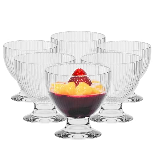 TREND FOR HOME Geriffelte Gläser Set 6 Teilig Dessertgläser 475 ml Glas Eisbecher Dessertschalen Glasschüssel Desert Becher Gerippte Gläser Dessertbecher Glasschüsseln (Transparente Geriffelte) von TREND FOR HOME
