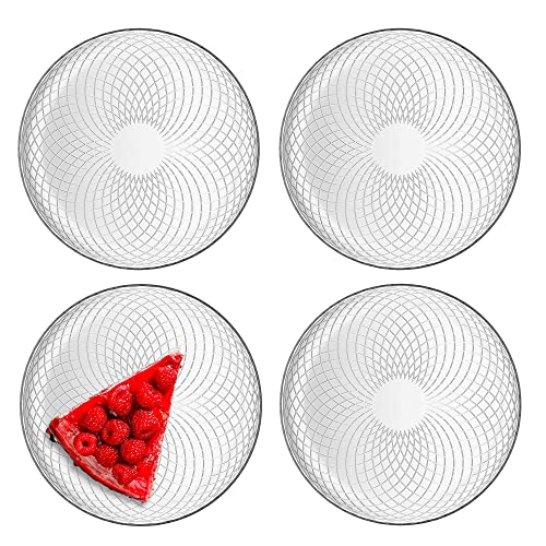 TREND FOR HOME Geschirrset 4 Personen Teller Set aus Glas Dessertteller Frühstücksteller Servierteller Kuchenteller Salatteller Transparent | 4 Stück | Ø 17.4 cm | Geometrische Muster | Elina von TREND FOR HOME