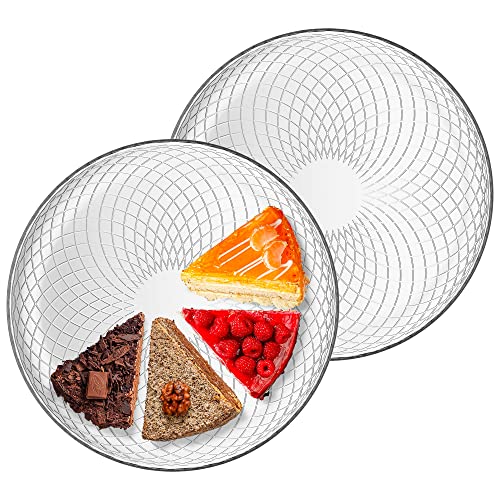 TREND FOR HOME Geschirrset von 2 Tortenplatte Servierplatte Pizzateller Kuchenplatte Geschirr Set Kuchenteller Glasplatte Dessertteller Halbtransparent | Ø 30 cm | Geometrische Muster | Elina von TREND FOR HOME