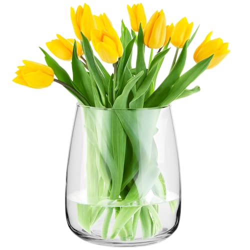 TREND FOR HOME Glasvase Gross H: 22.7 cm Vase für Pampasgras Glasvase Rund Vasen Groß Vasen Hochzeit Tulpenvase Vase Bauchig Durchsichtig Rosenvase Vase für Tulpen Breite Öffnung | Ø 19 cm | Zinnia von TREND FOR HOME