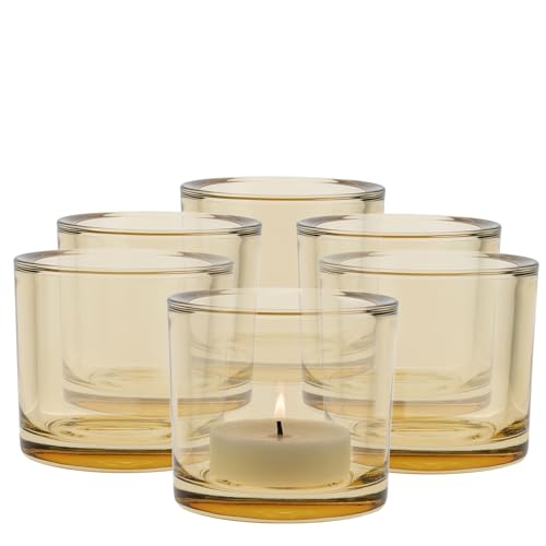 TREND FOR HOME Kerzenständer Glas H: 8 cm Ø 9 cm Teelichthalter Set von 6 Bunte Teelichter Kerzengläser zum Kerzen Gießen Runde Teelichtgläser Hochzeit Kerzenhalter Gelb | 250 ml | Luna von TREND FOR HOME