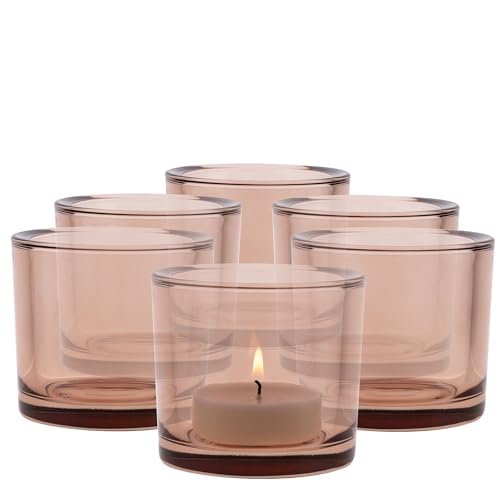 TREND FOR HOME Kerzenständer Glas H: 8 cm Ø 9 cm Teelichthalter Set von 6 Kerzenhalter Beige Teelichter Bunte Teelichter Runde Teelichtgläser Kerzengläser zum Kerzen Gießen | 250 ml | Luna von TREND FOR HOME