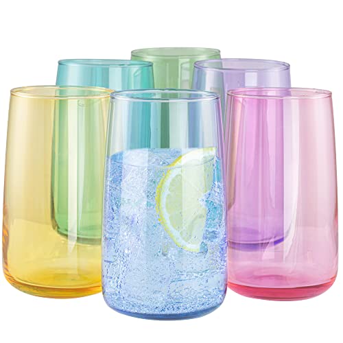 TREND FOR HOME Trinkgläser Set 490 ml Bunt Bunte Gläser Set von 6 Trinkgläser Groß Wassergläser Cocktailgläser Soft Drink Tumblers | Penelope von TREND FOR HOME