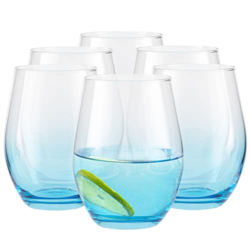 TREND FOR HOME Trinkgläser Set 580 ml Bunt Bunte Gläser Set von 6 Blau Trinkgläser Groß Wassergläser Cocktailgläser Soft Drink Tumblers | Blau | Phoebe Secret Pastels von TREND FOR HOME