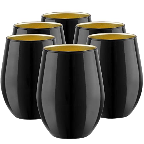 TREND FOR HOME Schwarze Trinkgläser Set 580 ml Weingläser Schwarze Gläser Set von 6 Trinkgläser Groß Wassergläser Cocktailgläser Soft Drink Tumblers | Phoebe Great Gatsby | Schwarz/Gold von TREND FOR HOME