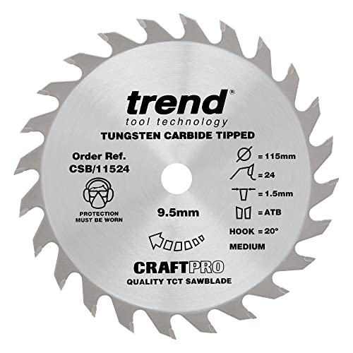 Trend CraftPro CSB/11524 TCT Akku-Kombinationssägeblatt für Mini-Sägen für Holz, 115 mm Durchmesser, 9,5 mm Bohrung, 24 Zähne, 1,5 mm Schnittfuge, 20° Haken, CSB/11524 von TREND