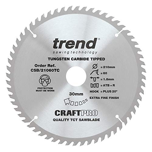 Trend CraftPro Dünnschnitt-TCT-Kreissägeblatt, 210mm Durchmesser x 60 Zähne x 30mm Bohrung, Hartmetallbestückt, CSB/21060TC von TREND