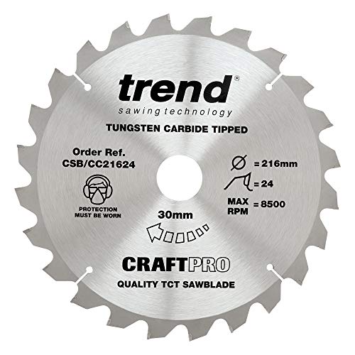 Trend CSB/CC21624 Craft Pro Negativ-Haken-Kreuzschneide-TCT-Kreissäge, ideal für Festool Kapex, DeWalt, und Makita Tisch- / Gehrungssägen, Wolframkarbidspitze, 216 mm x 24 Zähne x 30 Bohrung von TREND