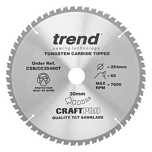 Trend CraftPro Negativer Haken Querschnitts-TCT-Sägeblatt, 254mm x 60 Zähne x 30mm Bohrung, Hartmetallbestückt, CSB/CC25460T von TREND