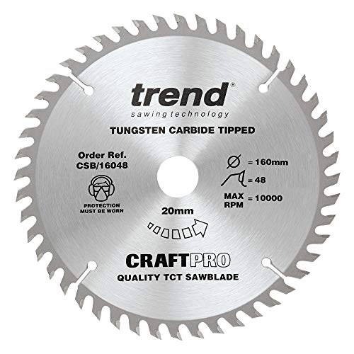 Trend CraftPro Besäumkreissägeblatt, ideal für Kreissägen, 160mm x 48 Zähne x 20mm Bohrung, Hartmetallbestückt, CSB/16048 von TREND