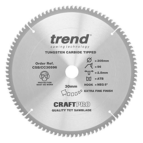 Trend CraftPro Negative Hook Crosscutting TCT Kreissägeblatt, 305mm Durchmesser x 96 Zähne x 30mm Bohrung, Hartmetallbestückt, CSB/CC30596 von TREND