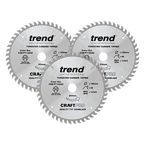 Trend CraftPro Panel Trim Saw Blade Triple Pack, 165mm Durchmesser x 48 Zähne x 20mm Bohrung, Hartmetallbestückt, CSB/PT165/3PK, 3er-Pack von TREND