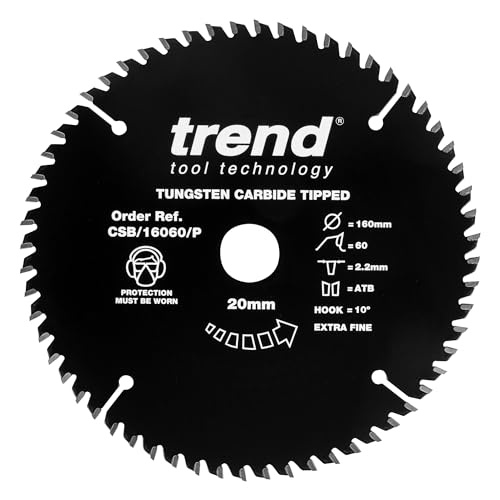 Trend Holz PTFE Kreissägeblatt, 160mm Durchmesser, 20mm Bohrung, 60 Zähne, HW, 2,2mm Schnittbreite, CSB/16060/P von TREND