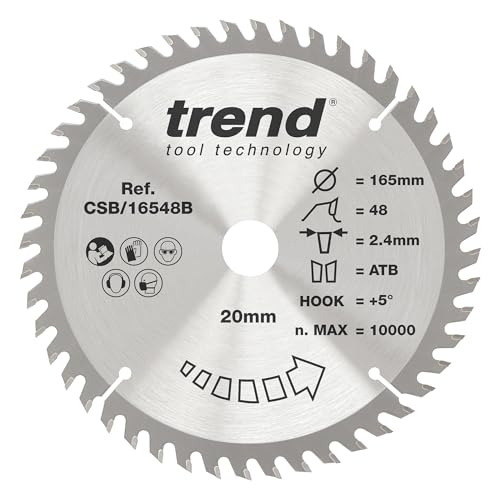 Trend Holz Kreissägeblatt, 165mm Durchmesser, 20mm Bohrung, 48 Zähne, HW, 2,2mm Schnittbreite, +15° Haken, CSB/16548B Trend Holz Kreissägeblatt, 165mm Durchmesser, 20mm Bohrung, 48 Zähne, HW, 2,2mm Schnittbreite, +15° Haken, CSB/16548B von TREND