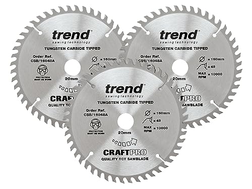 Trend CraftPro Dreierpack TCT-Kreissägeblätter, 160mm Durchmesser x 48 Zähne x 20mm Bohrung, Hartmetallbestückt, CSB/160/3PK, 3er-Pack von TREND