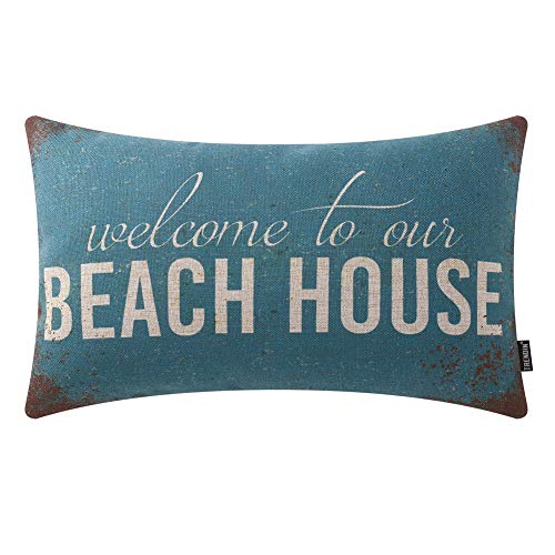TRENDIN Welcome to Our Beach House Kissenbezug 50,8 x 30,5 cm für Kabinen, Lodge, Dekoration, Couch-Kissenbezug, Baumwollleinen PL453TR von TRENDIN