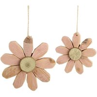 Trendline - Deko Hänger Blume Holz 13 cm natur rosa Deko-Accessoires von TRENDLINE