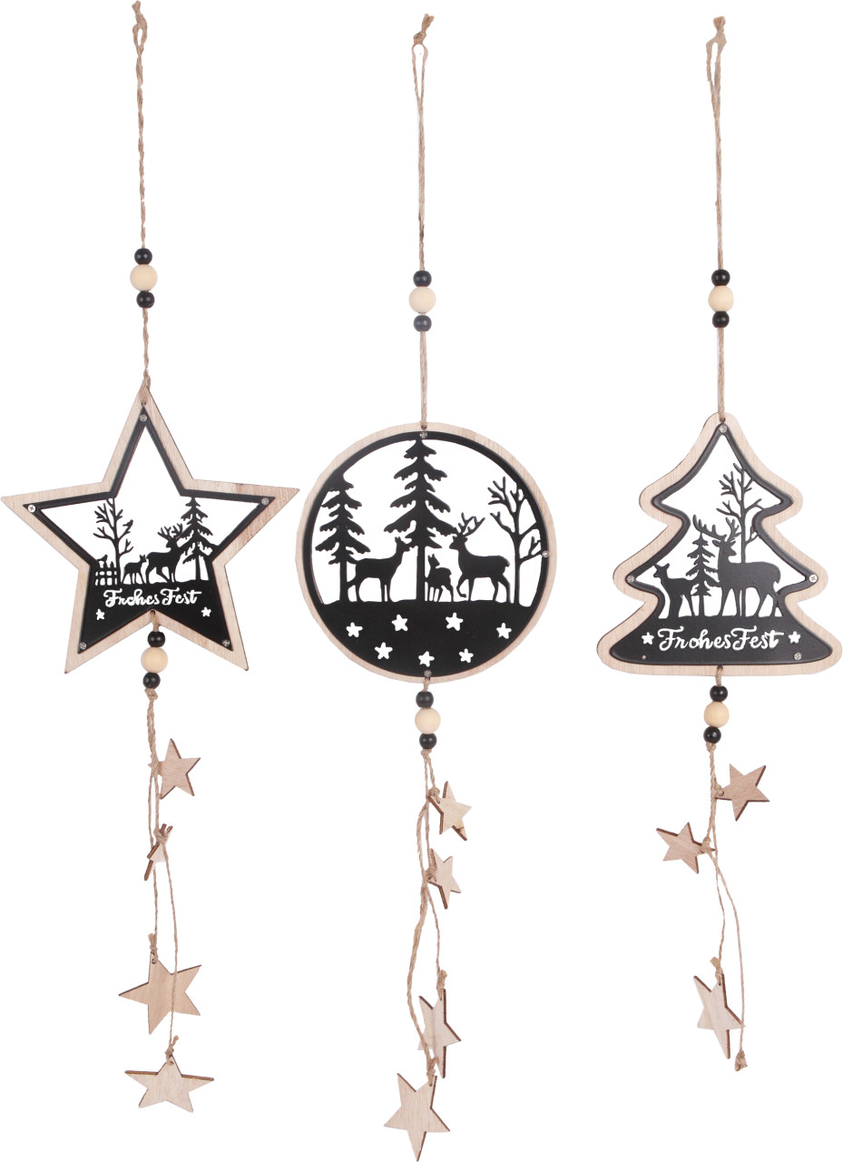 Dekohänger Weihnachten Holz 63 cm 3-fach sortiert Dekohänger Weihnachten Holz 63 cm 3-fach sortiert von TRENDLINE