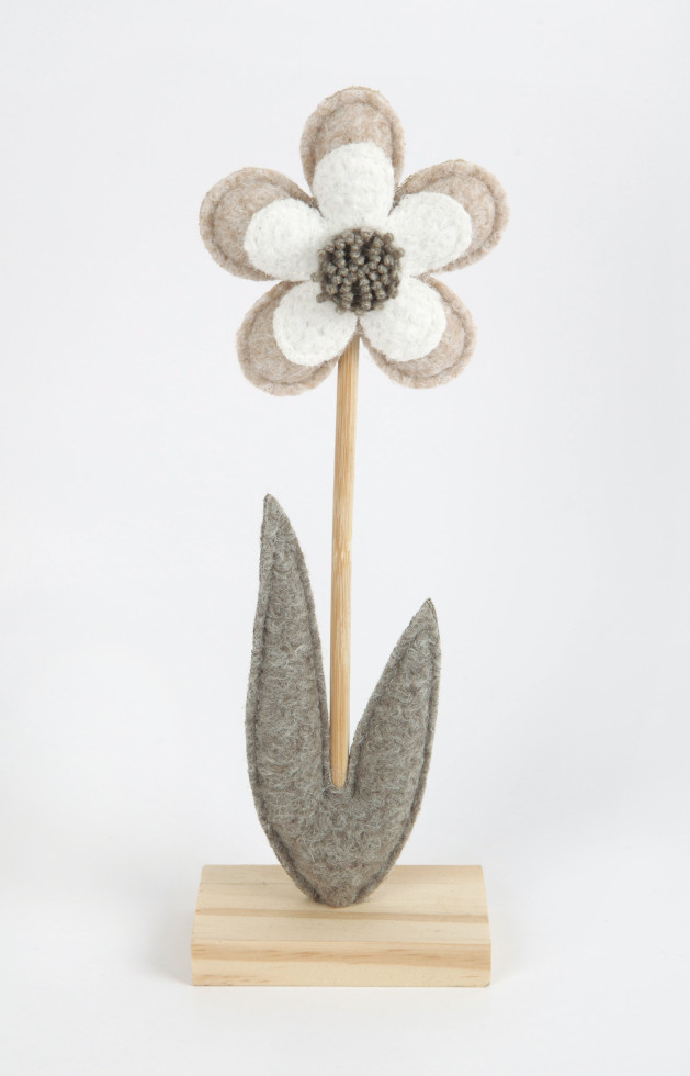 TrendLine Aufsteller Holz Blume 25 x 5 x 9 cm grau-weiß von TRENDLINE