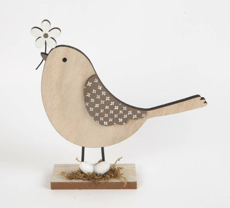 TrendLine Aufsteller Holz mit Vogel und Blumen 18 x 4 x 18 cm von TRENDLINE