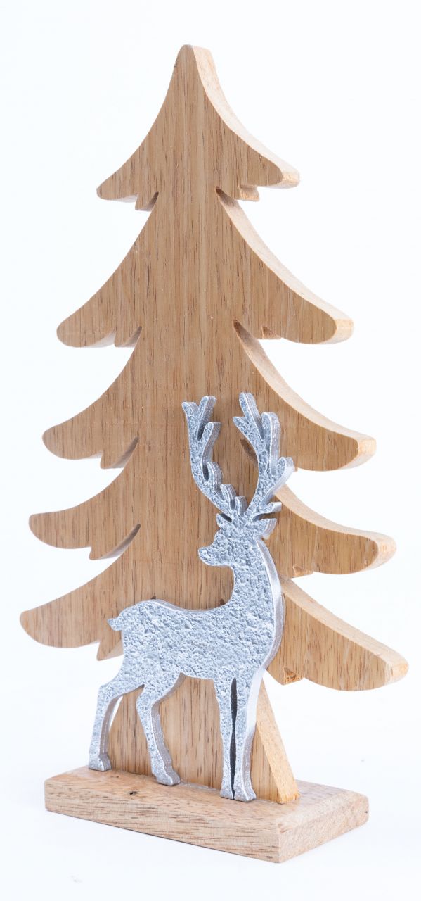 TrendLine Dekofigur Holz Tannenbaum 26 x 16 cm natur-weiß von TRENDLINE