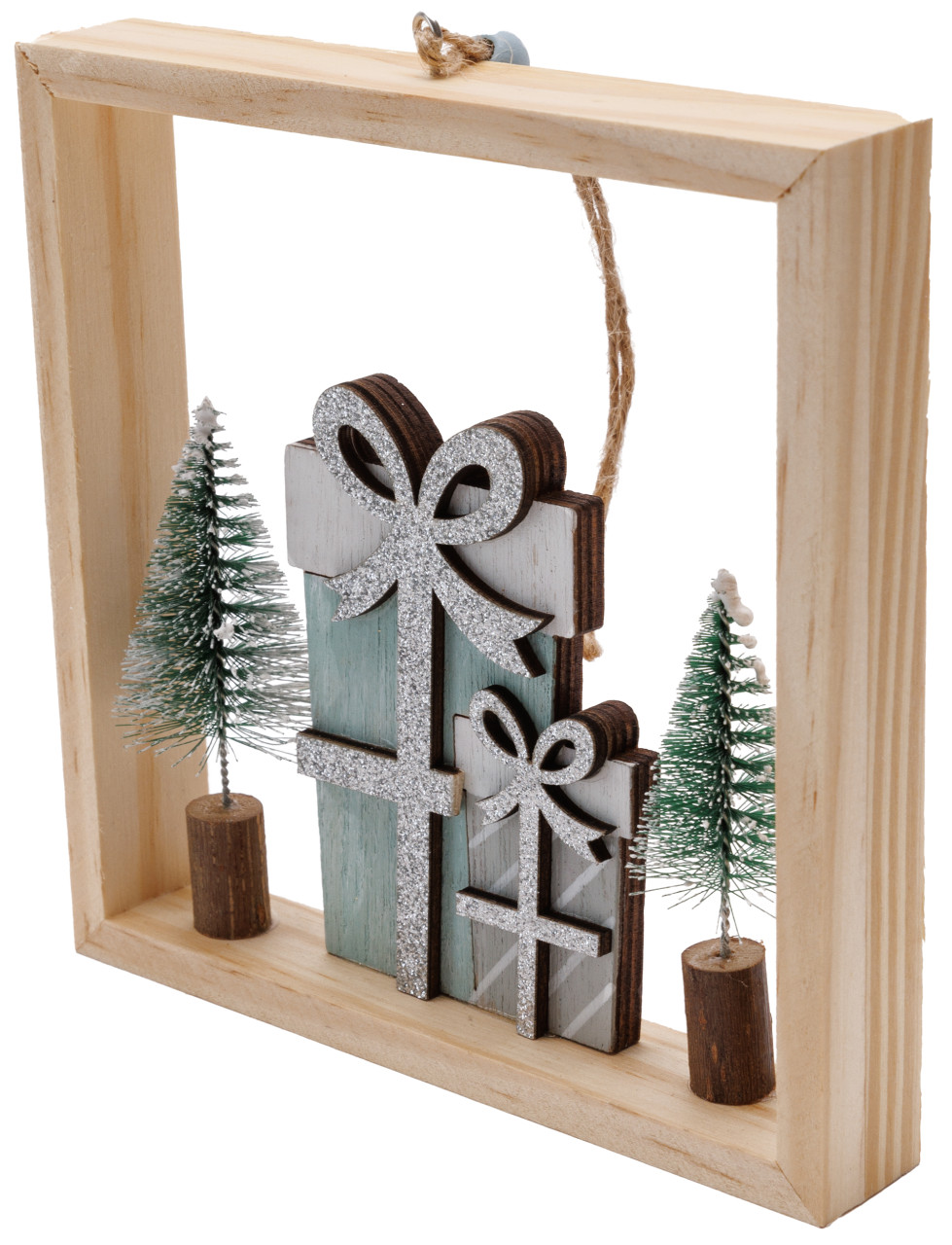 TrendLine Deko Weihnachtsanhänger Holz Geschenk 15 x 3 x 15 cm grün weiß von TRENDLINE