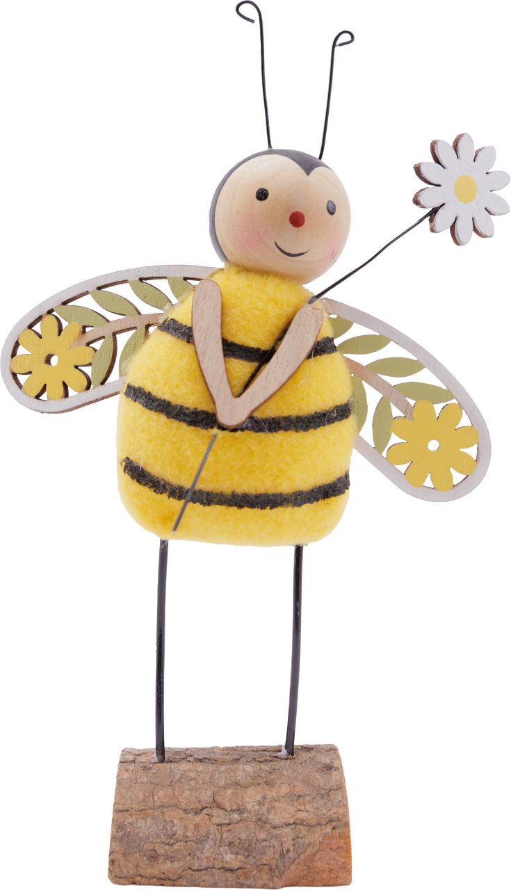 TrendLine Dekofigur Biene mit Blume Holz 18 cm gelb schwarz von TRENDLINE