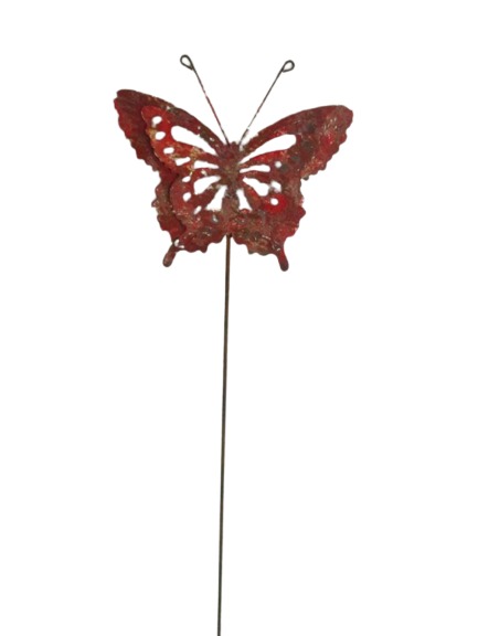 TrendLine Gartenstecker Schmetterling Metall 95 x 18 cm rot von TRENDLINE