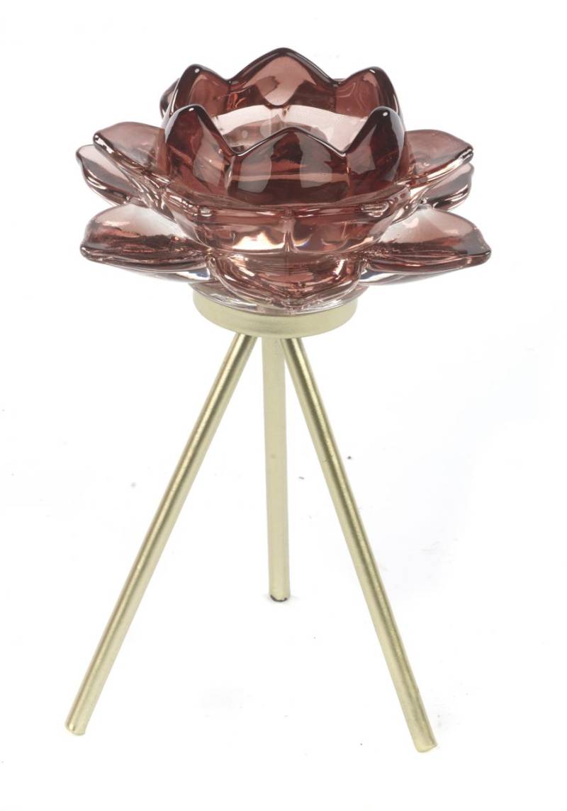 TrendLine Teelichthalter Glas 20,5 cm rose gold Seerose von TRENDLINE